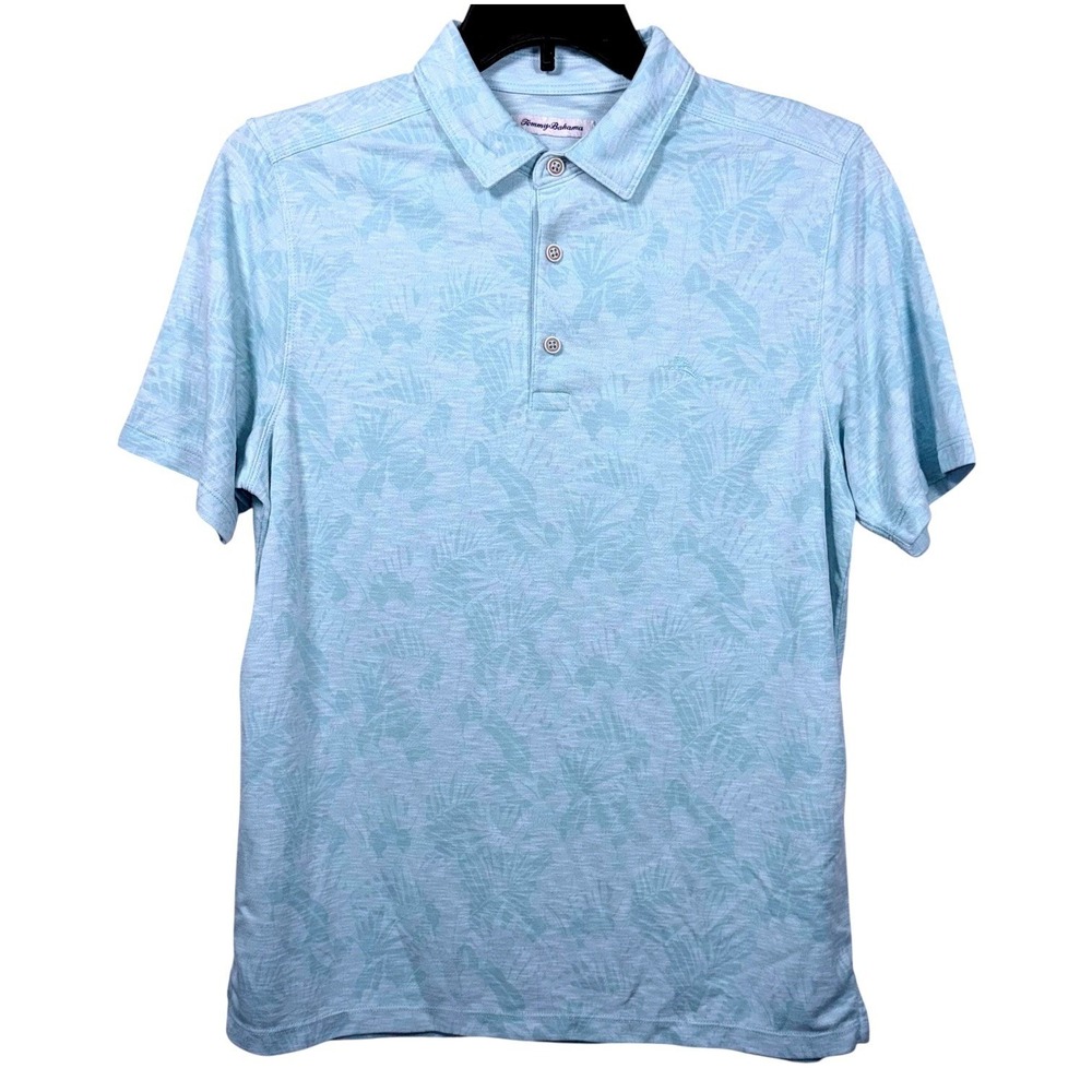 Tommy Bahama Mens Medium Palmetto Palms Polo Short Sleeve Graceful Sea Blue NWT